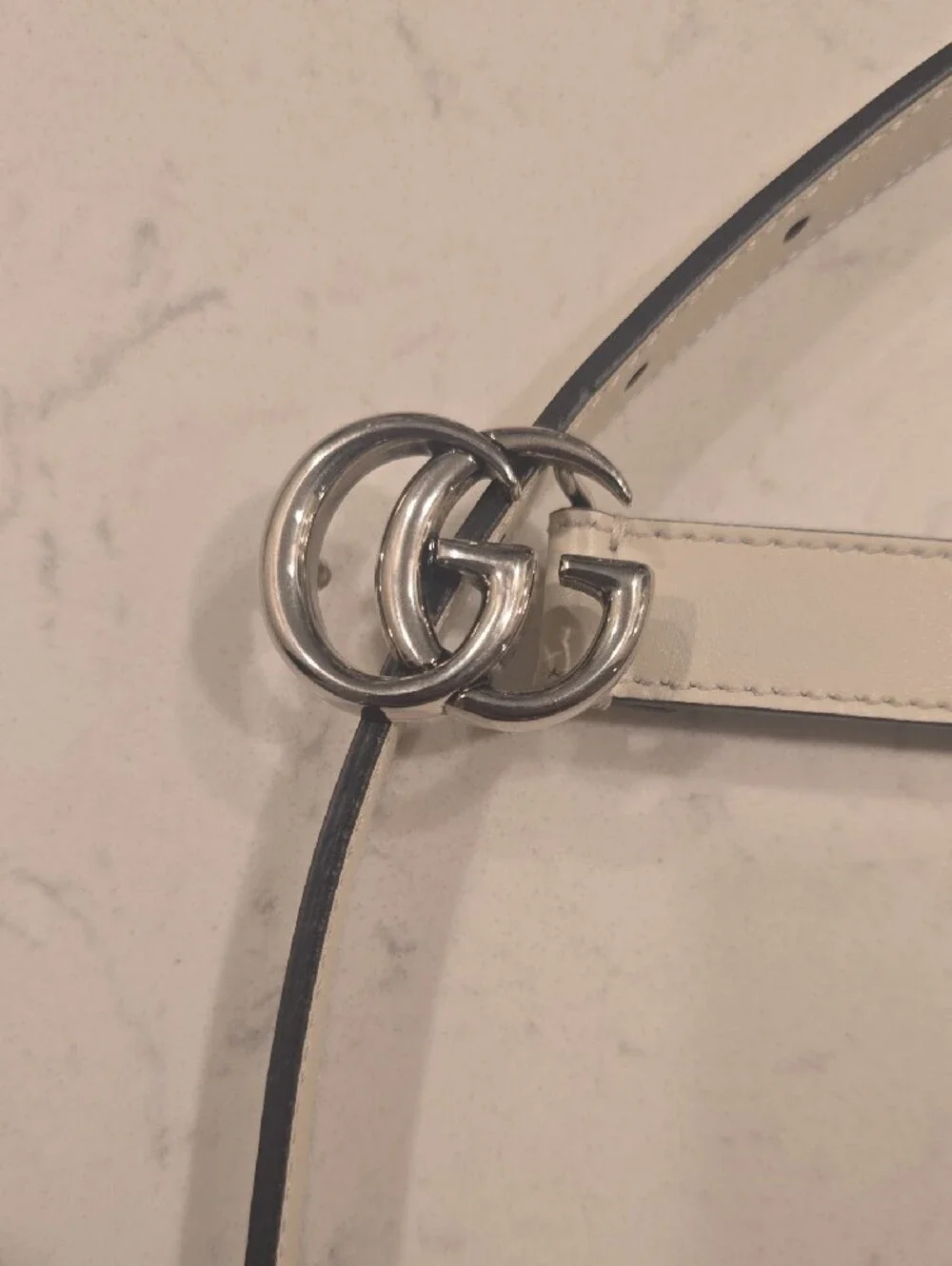 Gucci Cream Leather Belt with Silver Double G Buckle